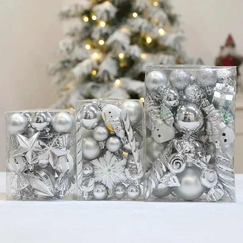 20/29pcs Christmas Ball Silver Christmas Tree Hanging Pendants Home Gifts New Year Printed Special-shaped Christmas Spheres 2023