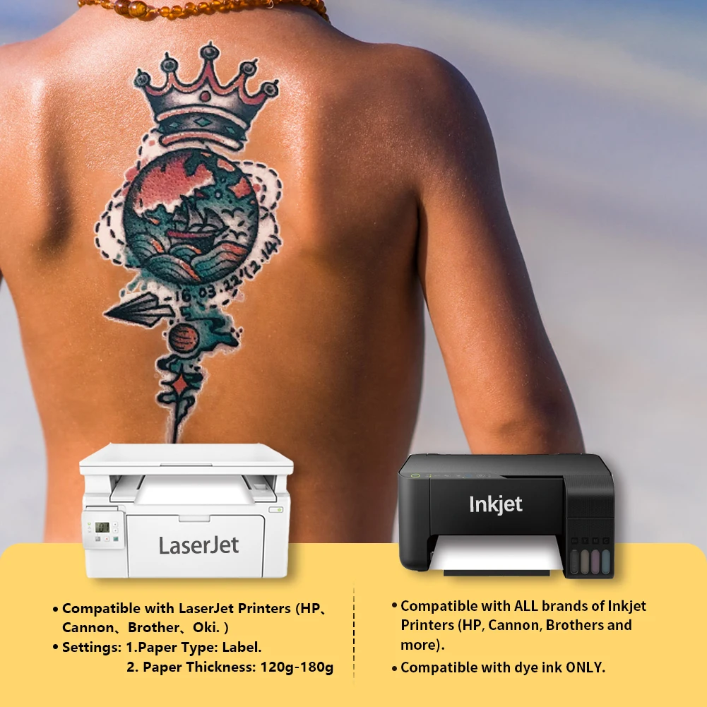 TransOurDream  A4 10PCS Printable Temporary Tattoo Transfer Paper for Inkjet & Laser Printer Skin White Background DIY