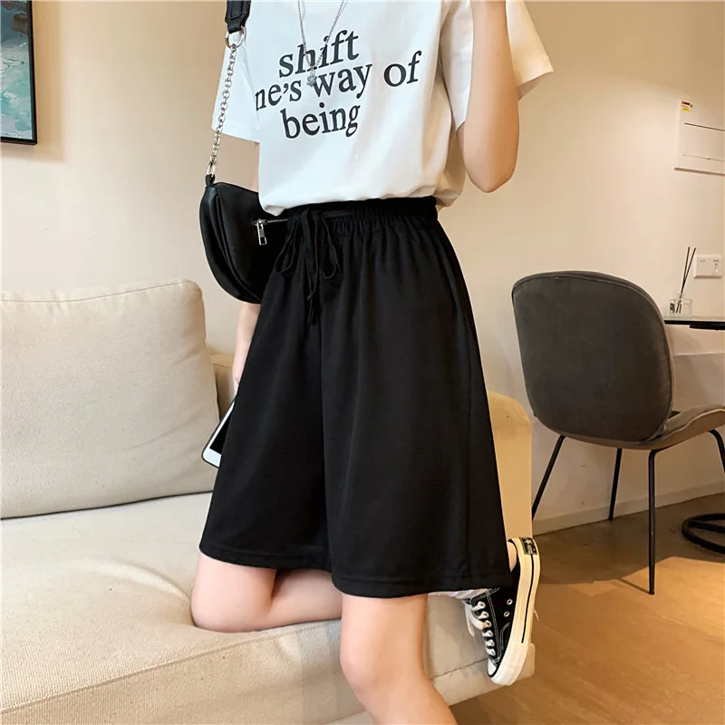 2024 Women Ice Silk Shorts Summer Casual Solid Shorts High Waist Loose Sports Shorts For Girls Soft Cool Female Wide Leg Pants