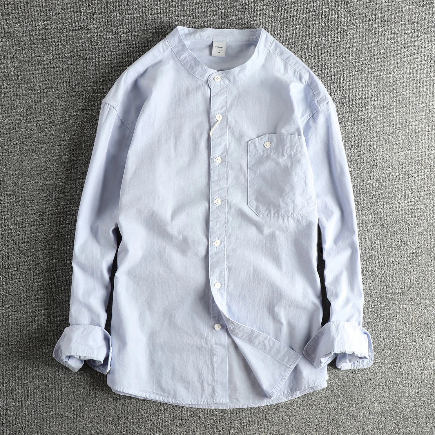 

Retro Japanese Style Long Sleeve Cotton Shirt Men's Casual Stand Collar Comfortable Versatile Washed Outerwear Trendy