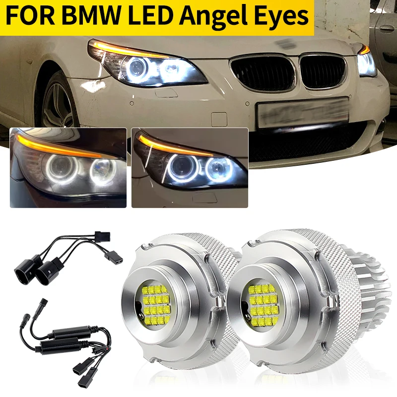 

2pcs No Error Angel Eyes LED Marker Lights 160W for BMW 5-Series E60 E61 LCI 07-10 LED Halo Ring Car Headlight Bulb Xenon White