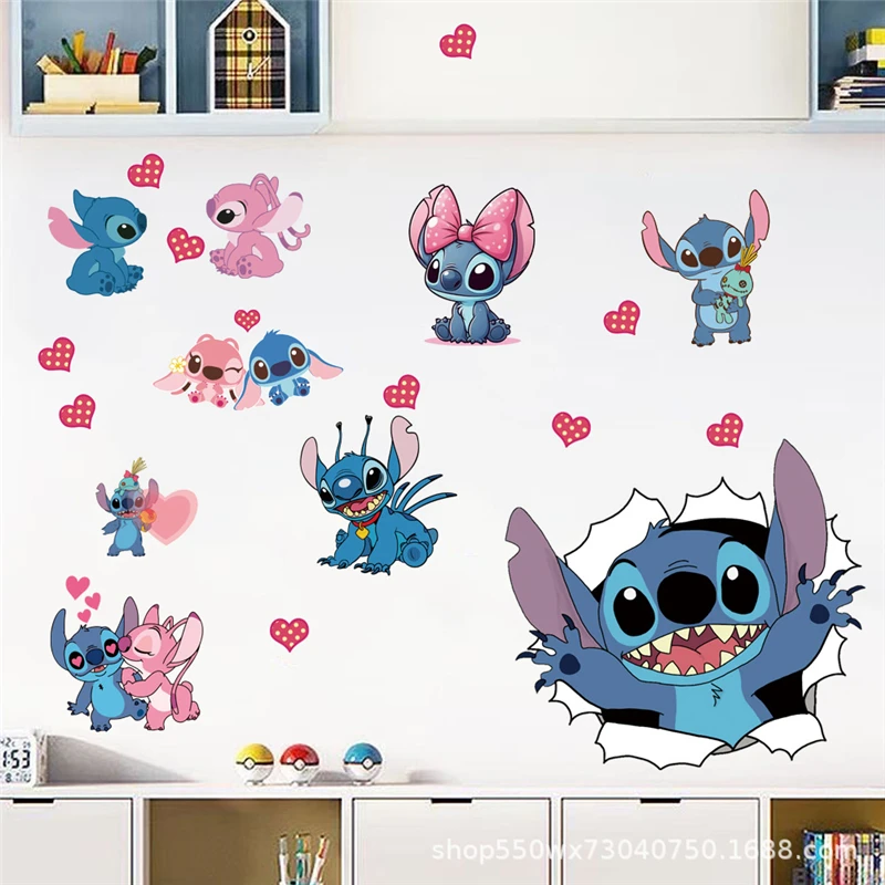 New Cartoon Lilo & Stitch Movie Wall Stickers For Kid's Room Kindergarten Living Room PVC Wall Decoration Gifts For Children