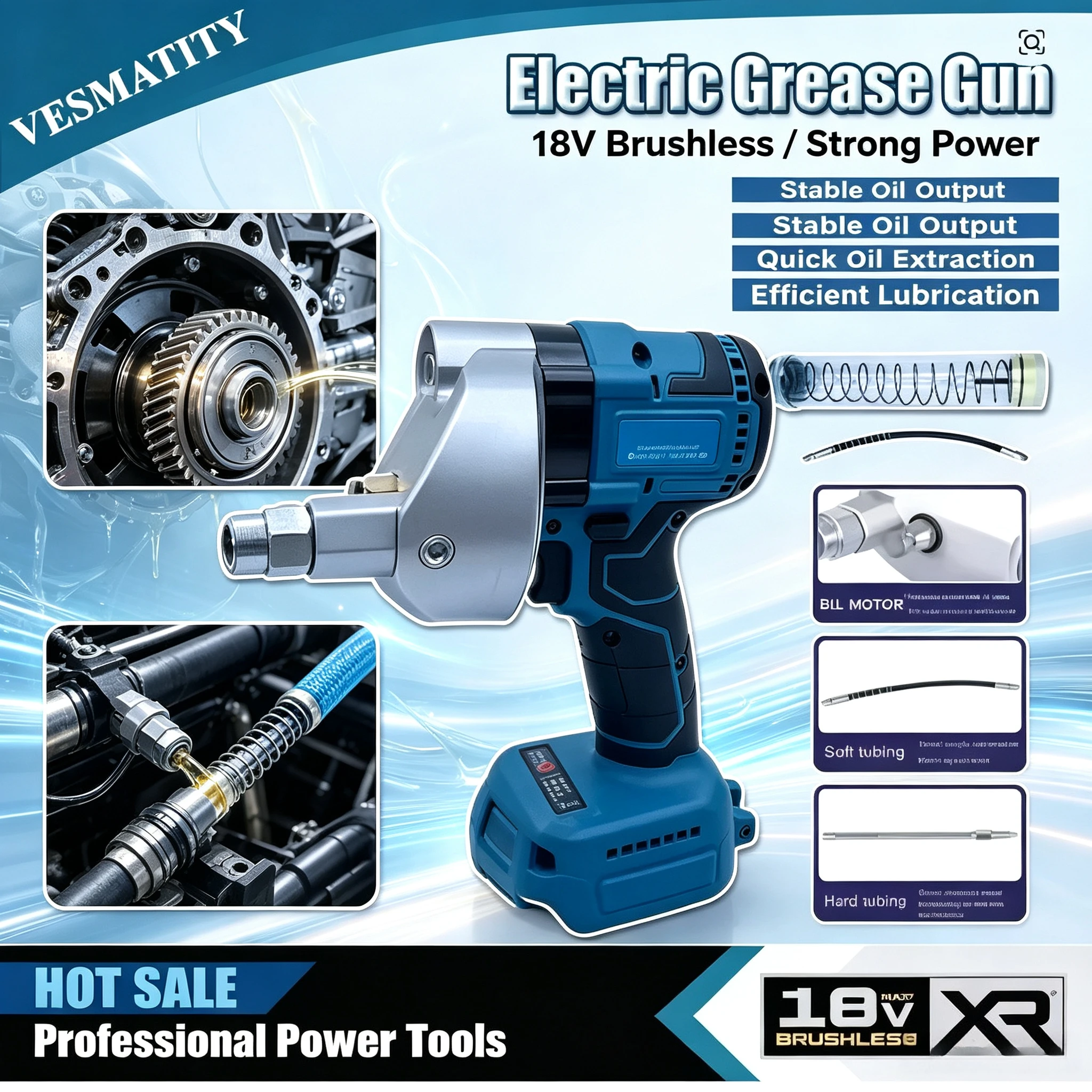 Electric Grease Gun Wireless Fully Automatic High-Pressure Excavator Specific Grease Gun For 18V-20VBattery