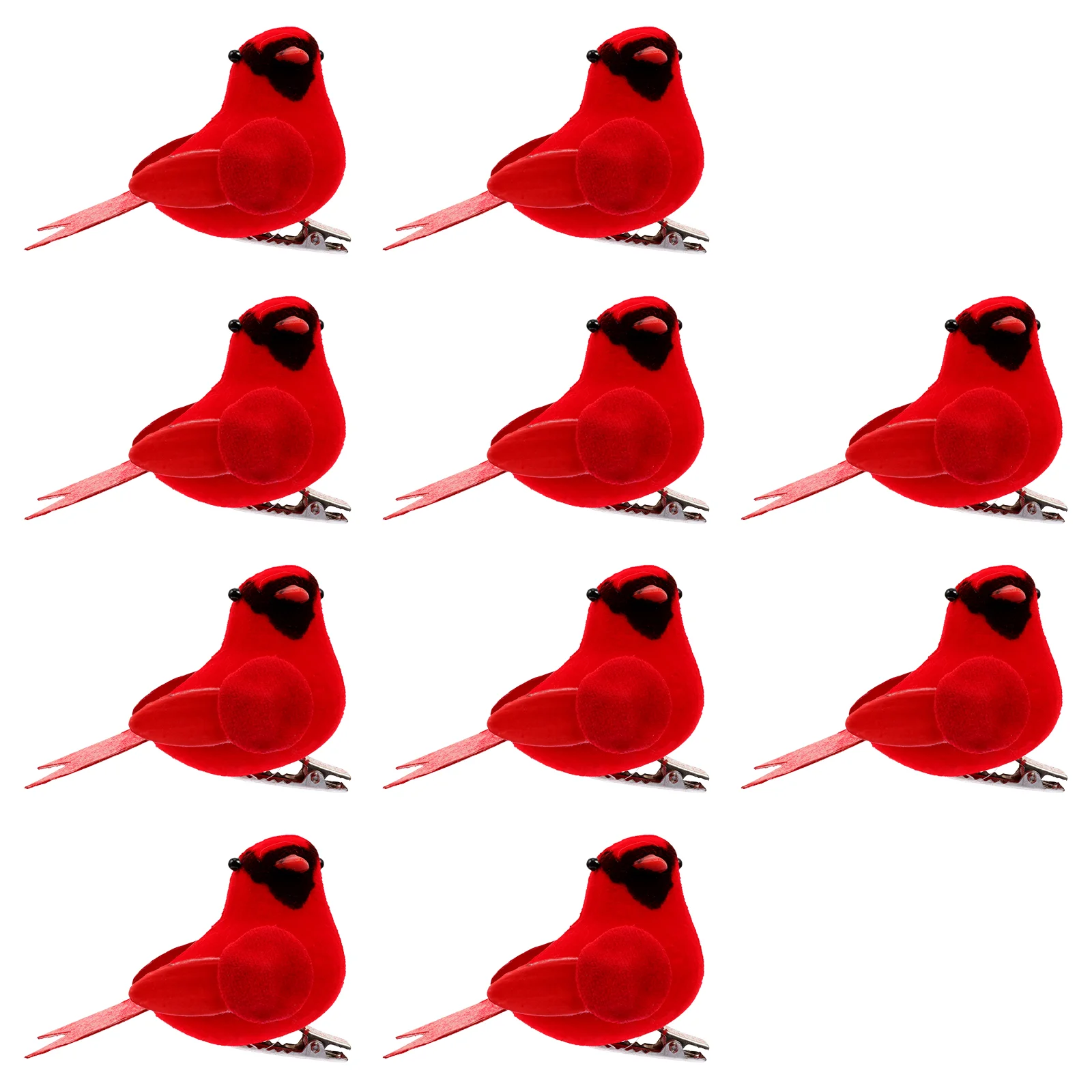 10 Pcs Simulation Red Bird Pendant Clip-on Decoration Christmas Birds with The Theme Cardinal Ornament