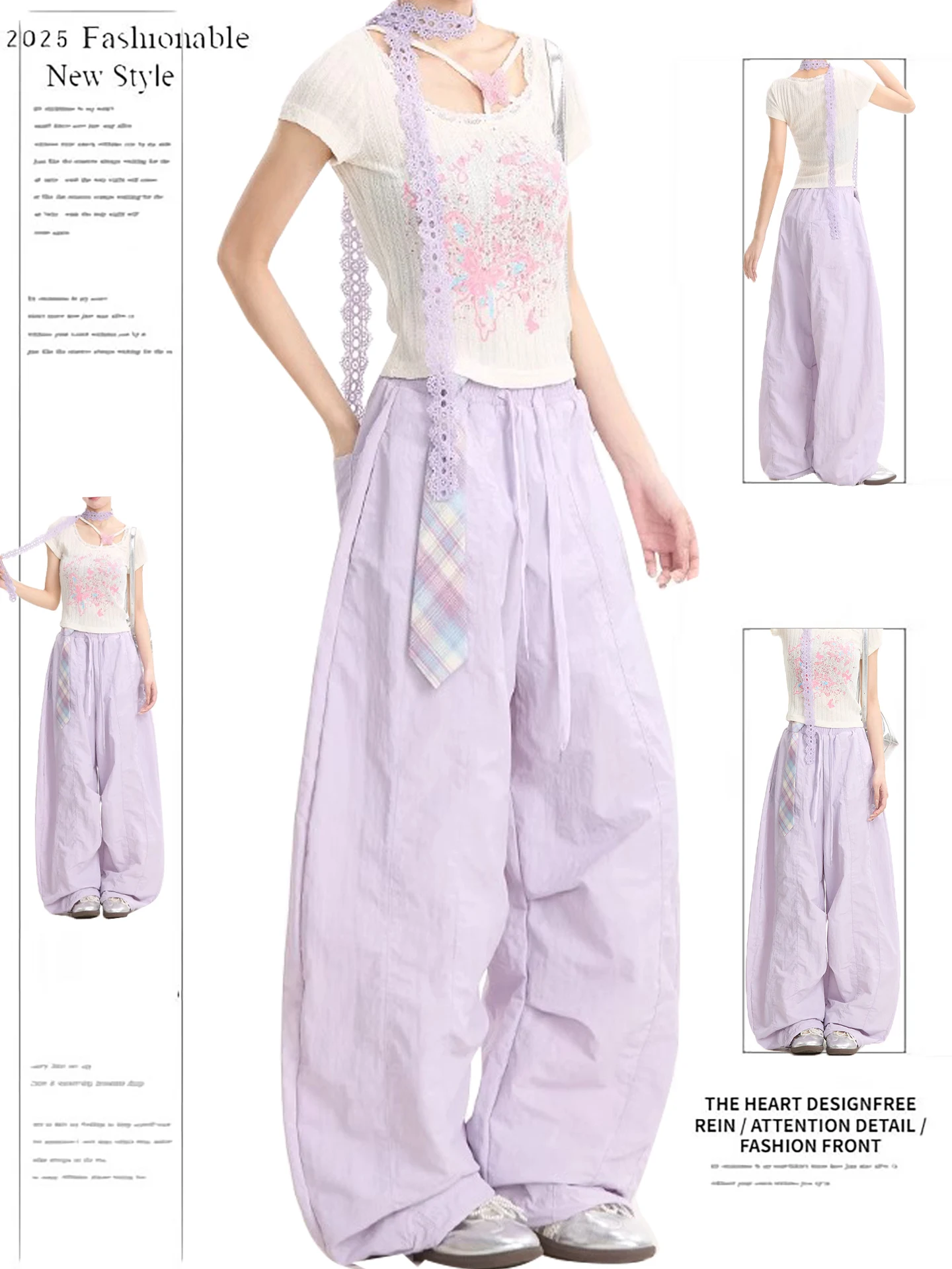 

Фиолетовые летние повседневные брюки для женщин: легкие, прямые, облегающие, для танцев и работы, в корейском стиле, для поездок на работу