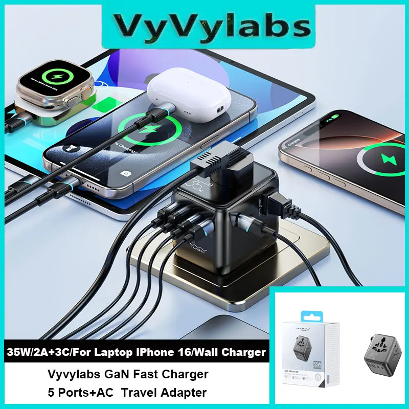 

Vyvylabs 35W GaN Fast Charger 2A+3C Portable Travel Charger Quick Charge Travel Adapter For Laptop iPhone 16 15 14 Wall Charger