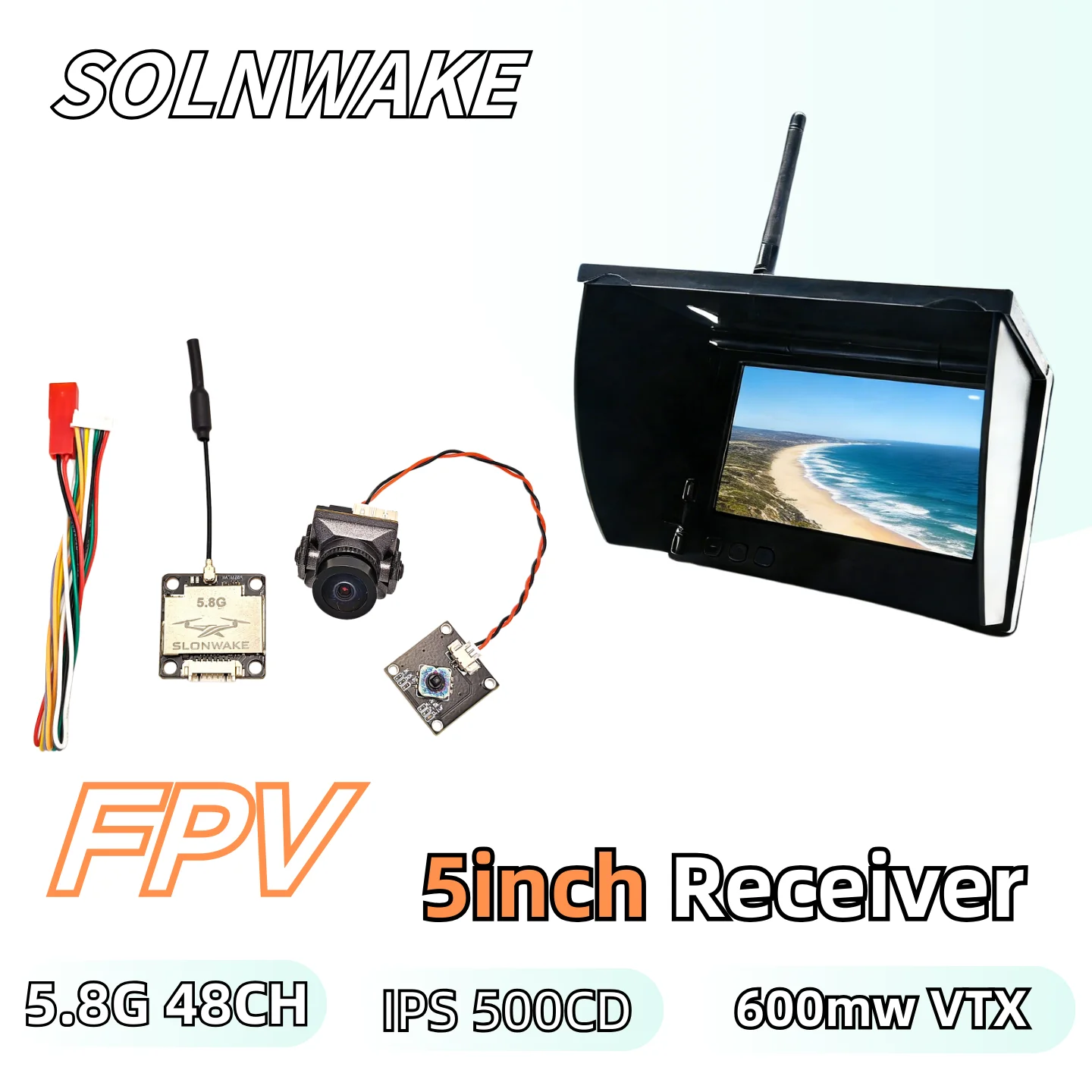 5.8G 5 Inch Wireless FPV Monitor 800*480 built in battery and 600mw fpv Transmitter 48CH VTX+CMOS 1500TVL fpv Camera for RC