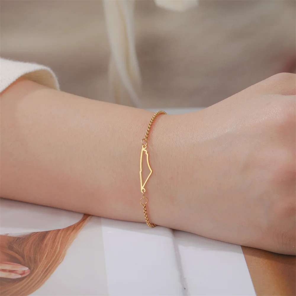 My Shape Israel Map Charms Bracelets Country Geography Hollow Map Pendant Hand Chain Stainless Steel Bangle Israel Jewelry Gifts