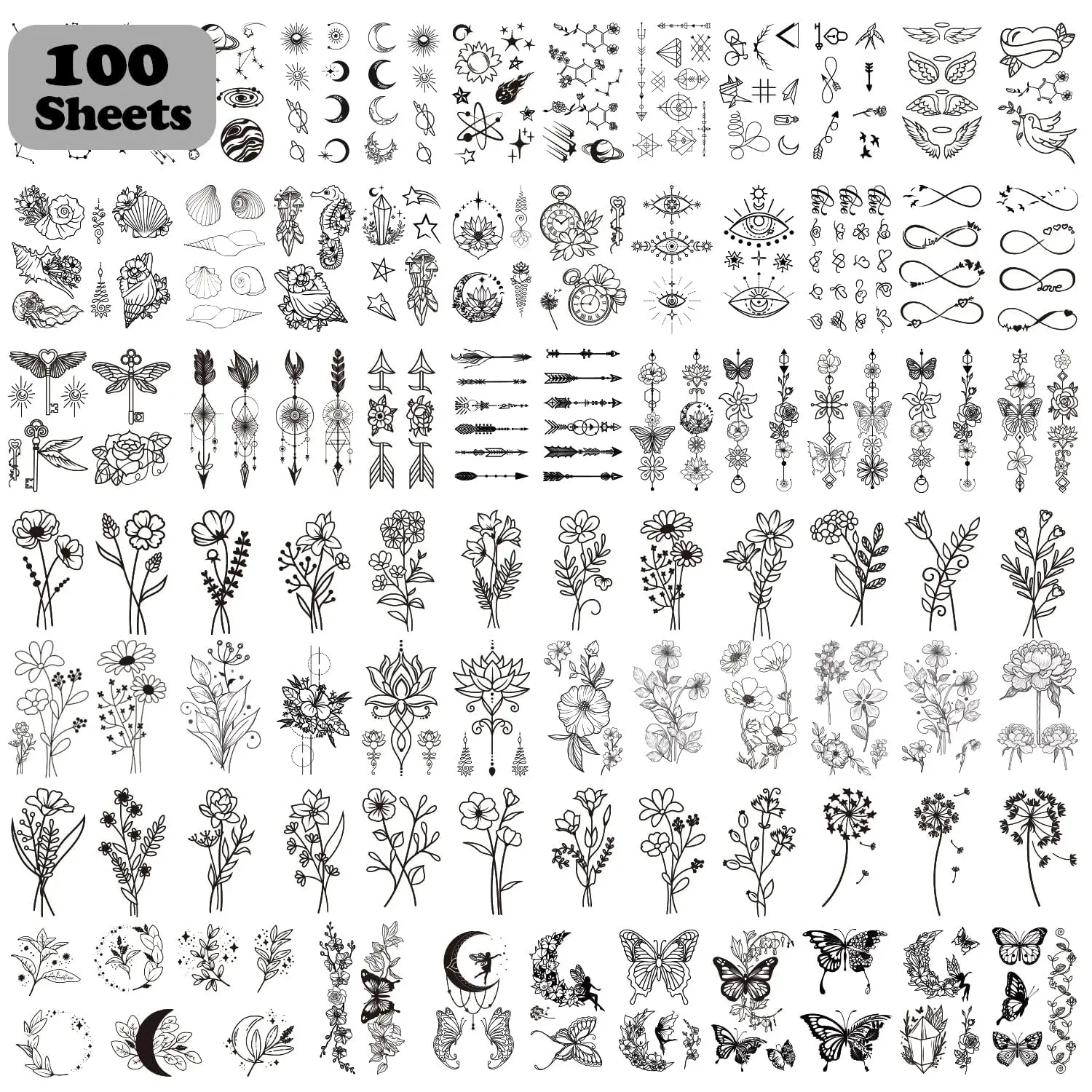 

420 Mixed Styles Temporary Tattoos for Women, Realistic Fake Tattoo Stickers Last 3-7 Days