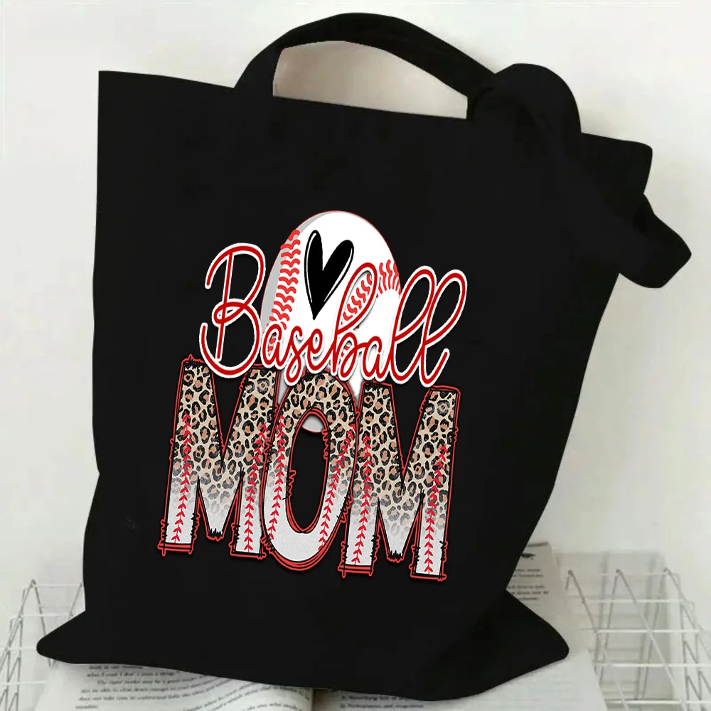 Leopard Stitch Baseball MOM Graphic Canvas Tote Bag Large Capacity Shoulder Handbag For Baseball Mama Sports Fan School Travel - view 4