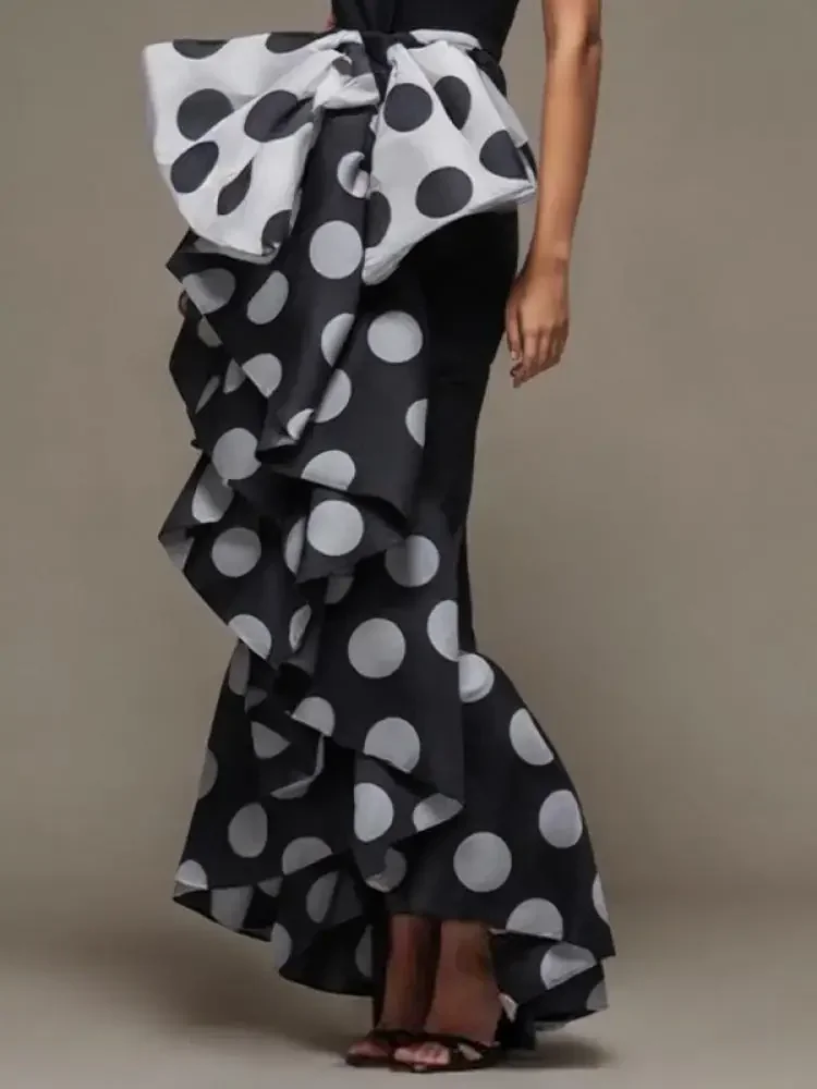 Missuoo 2024 New Bodycon Evening Dresses for Women Ladies Bow-embellished Polka Dot Printed Ruffled Strapless Maxi Party Dress