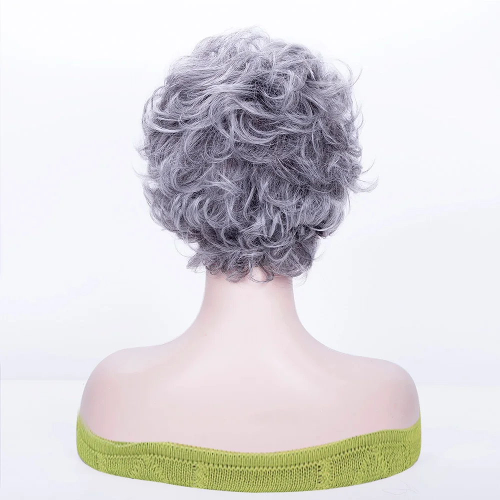 Synthetic Hair Women Classic Short Wigs Layers Curly Grey Wig