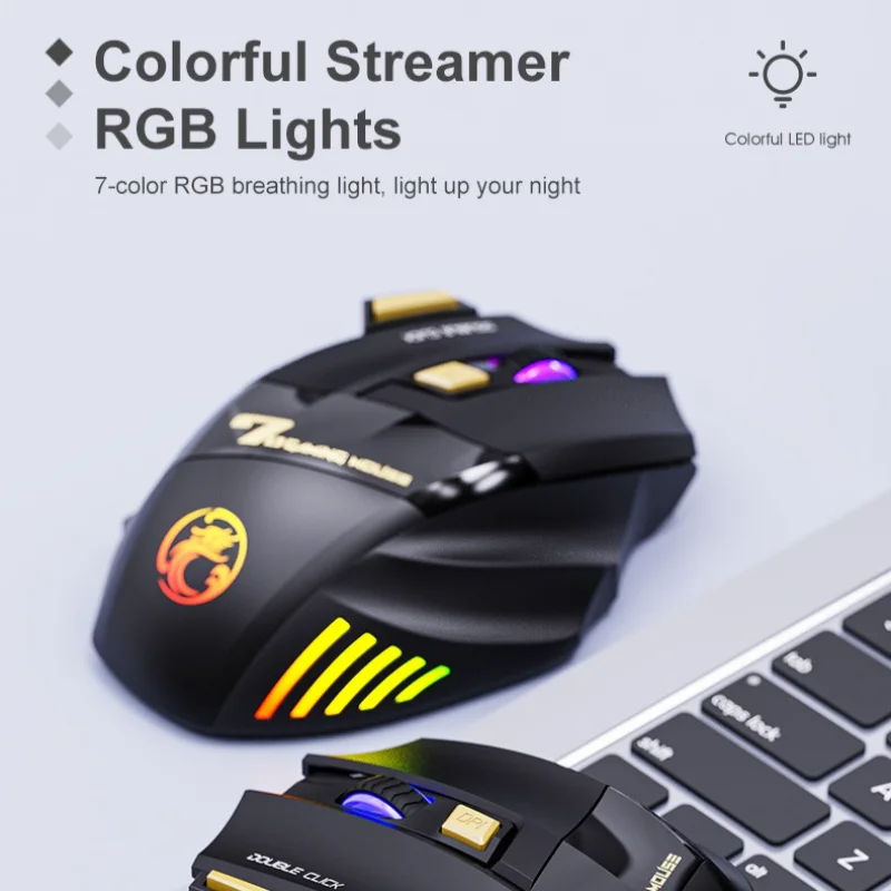 X7 ماوس ألعاب لاسلكي 2.4G BT5.0 وضع مزدوج RGB ضوء التنفس 3200 ديسيبل متوحد الخواص نوع-C قابلة للشحن 7 مفاتيح الفئران الصامتة سطح المكتب المحمول
