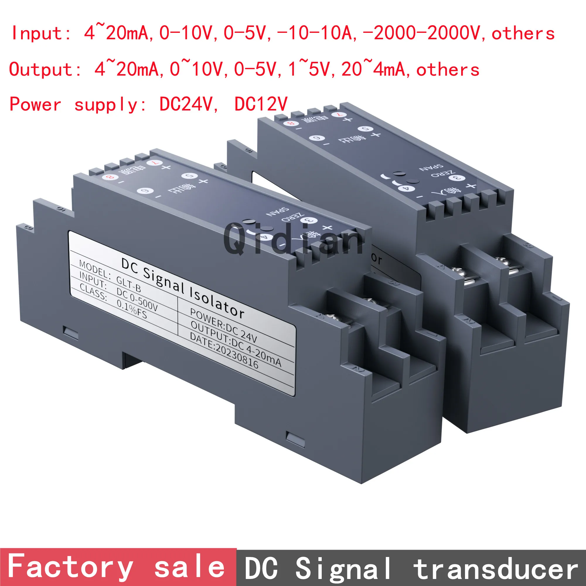 DC Current Voltage Transducer 1A 5A 50V 100V to 4-20mA/0-5V/10V/75mV Signal Isolated Converter DC Signal Isolator Analog Module