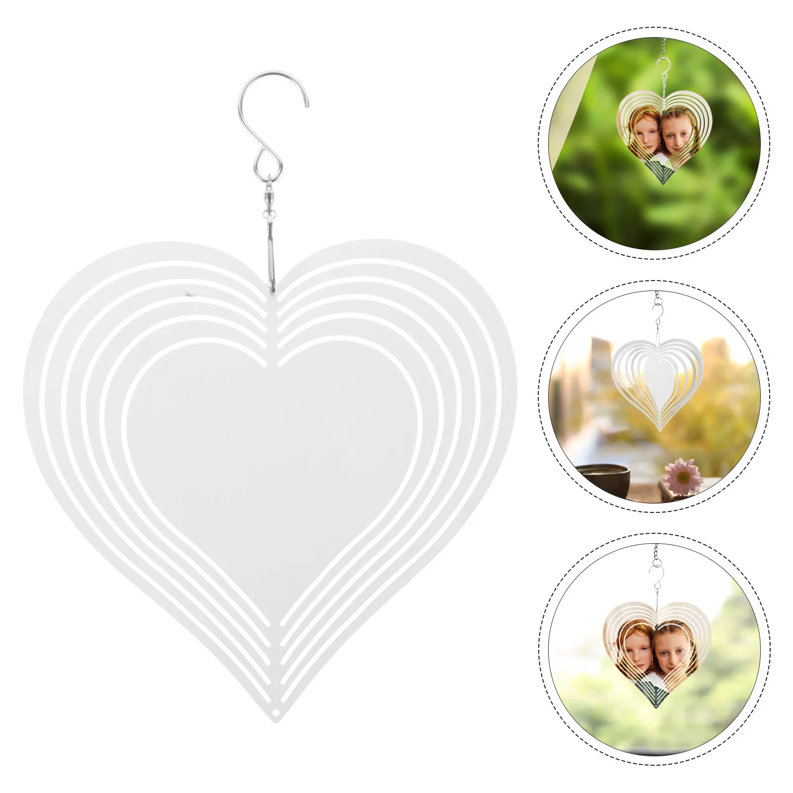 Aluminum Sublimation Wind Chime Heart Shape Outdoor Wind Spinner Sublimation Blank Hanging Decor Garden Yard Window Spinner