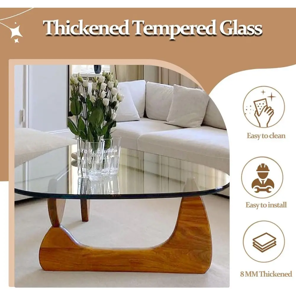 Mid-Century Walnut Glass Coffee Table, 31.5 Modern Living Room Centerpiece