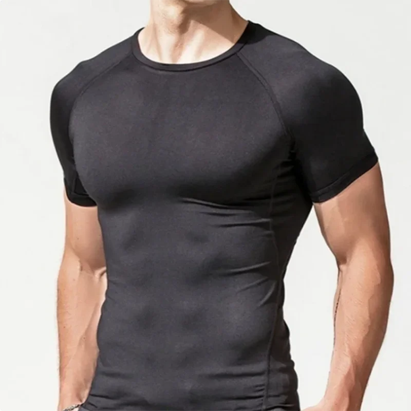 

2025 Compression T Shirt Men Summer Sportswear Running T-shirt Elastic Quick Dry Sport Tops Tee Athletic Gym Workout Shirts Men