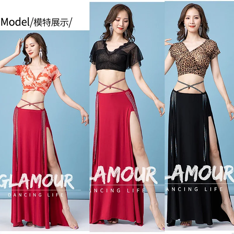 Bauchtanz-Trainingsanzug-Set, Oberteil und Rock, 2-teiliges Set, sexy Kleidung, Outfit für Erwachsene, Damen, Bühnenkostüm, Arbeitsanzug, Übungskleidung