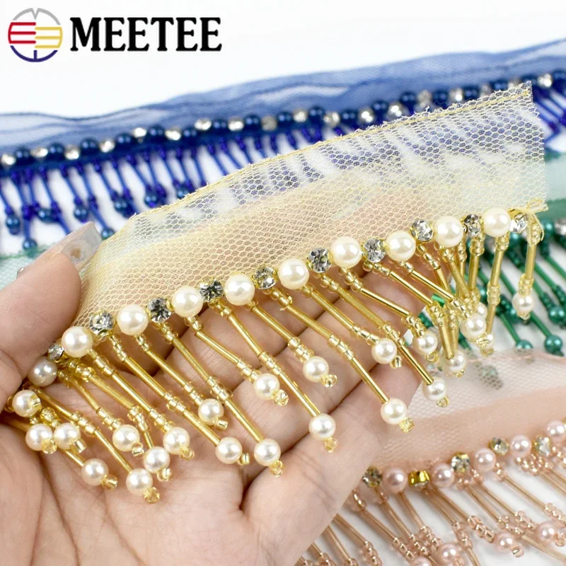 2/5Yards Meetee 5Cm Kralen Kwastjes Franje Kanten Rand Latin Jurk Gordijn Veters Stof Kleding Trimmen Diy Naai Accessoires