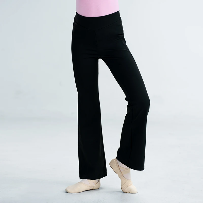 Mädchen-Ballett-Schlaghose mit hoher Taille, Kinder-Stretch-Schlaghose, Tanzhose, breites Bein, Yoga, schwarze Nylon-Tanzhose