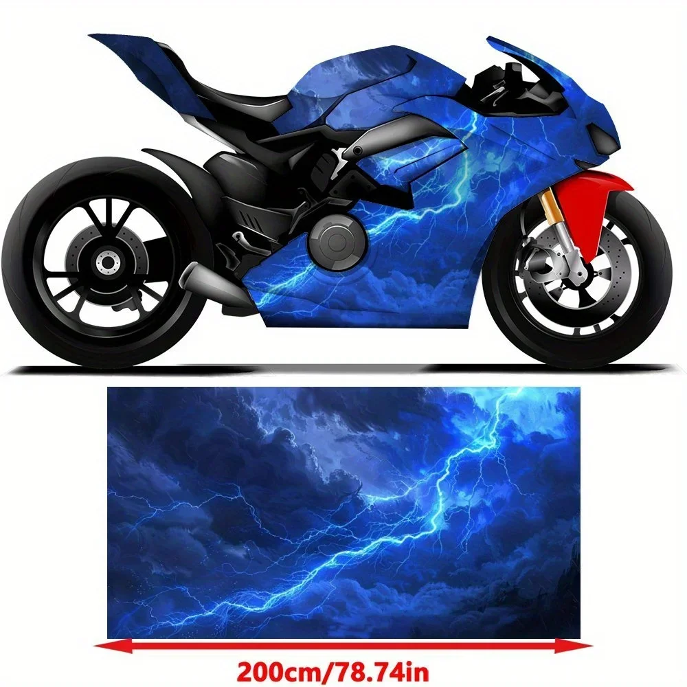 Mysterious Blue Lightning Glow Motorcycle Stickers, Durable Car Vinyl Wraps Suitable for Most Vehicles, Car Body Sticker Film