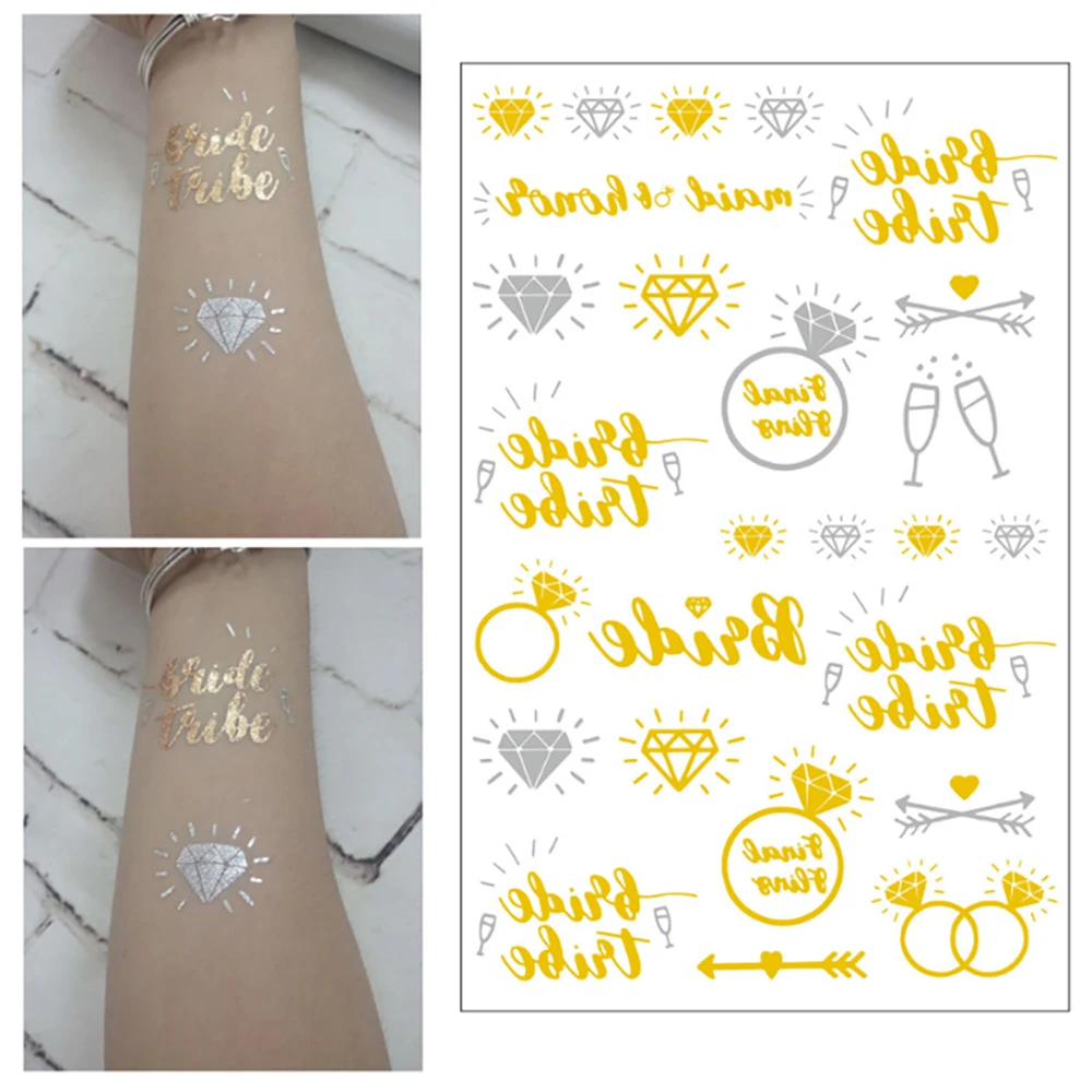 1pcs Team Bride Temporary Tattoo Bachelorette Party Bride To Be Golden Sticker Bridesmaid Tribe Squad Tattoo Wedding Supplies