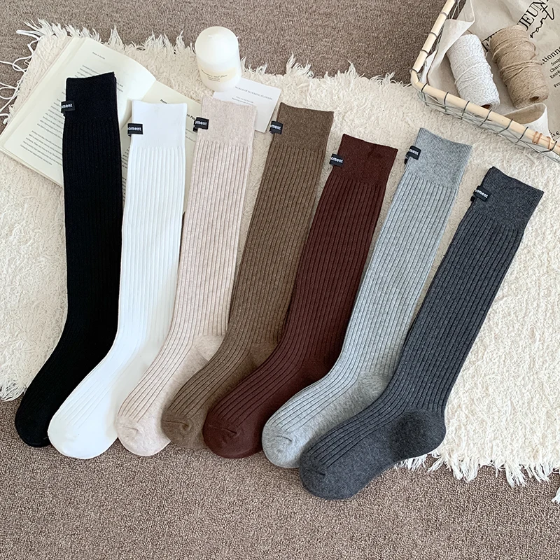 Trend Women Socks Long Solid Color Striped Preppy Style New Knee Socks For Woman Letter Street Ladies Stockings Japanese Fashion