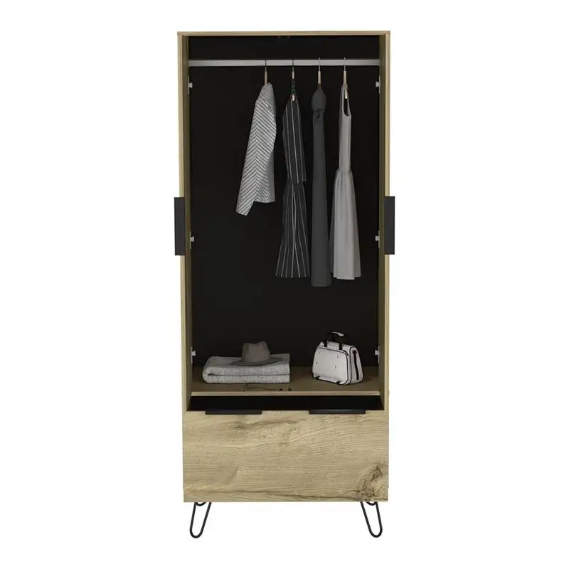 Light Oak Armoire Cabinet with One Drawer and Double Doors, Perfect for Storage and Organization
