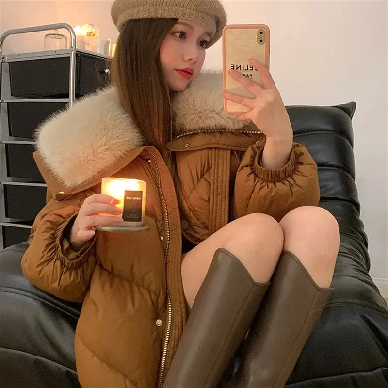 Puffer Jackets Women Fur Collar Down Cotton-Padded Coat 2025Winter New Korean Short Cotton-Padded Jacket Fashion Overcoat Ladies