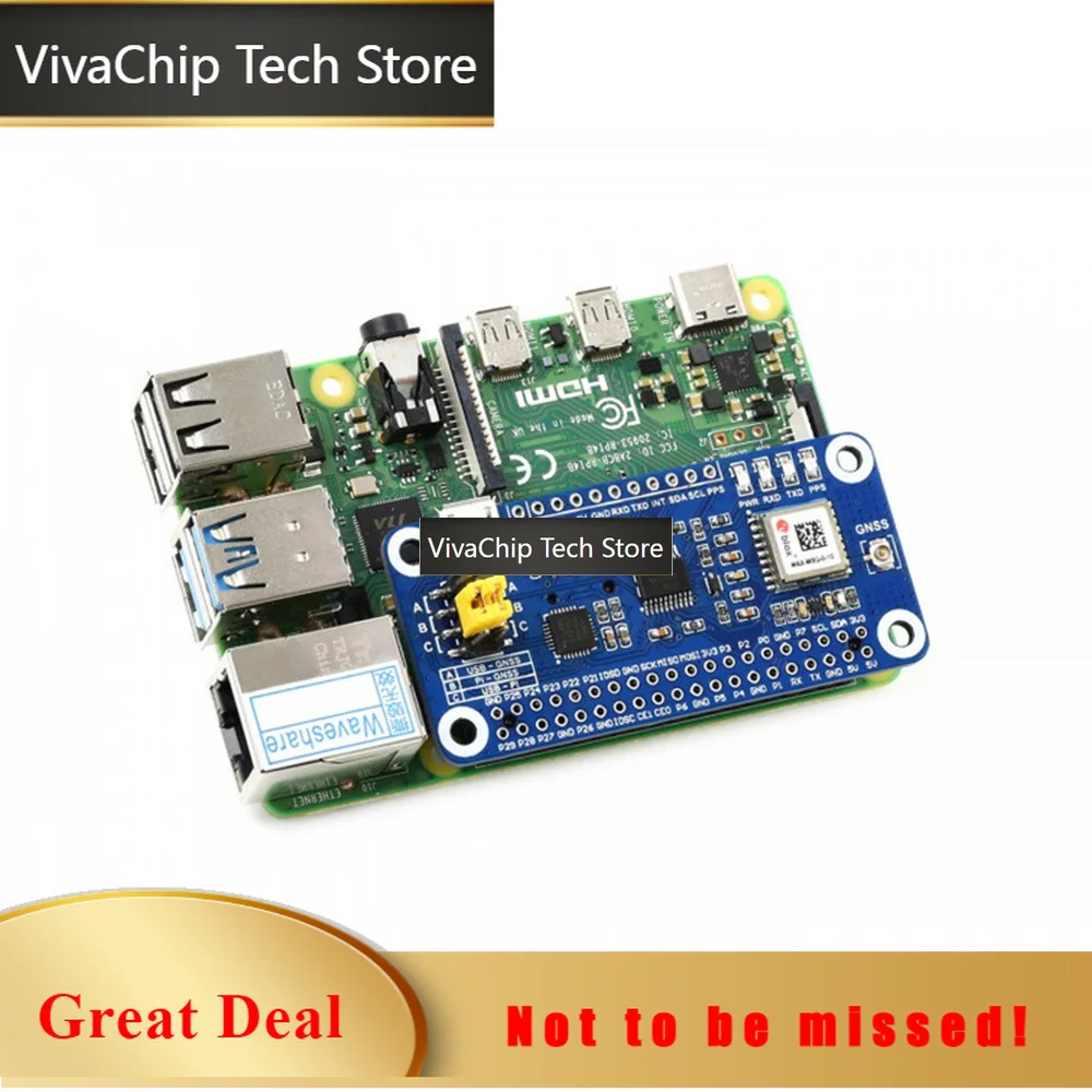 VivaChip TechMAX-M8Q GNSS HAT For Raspberry Pi Multi-constellation Receiver Support GPS Beidou Galileo GLONASS