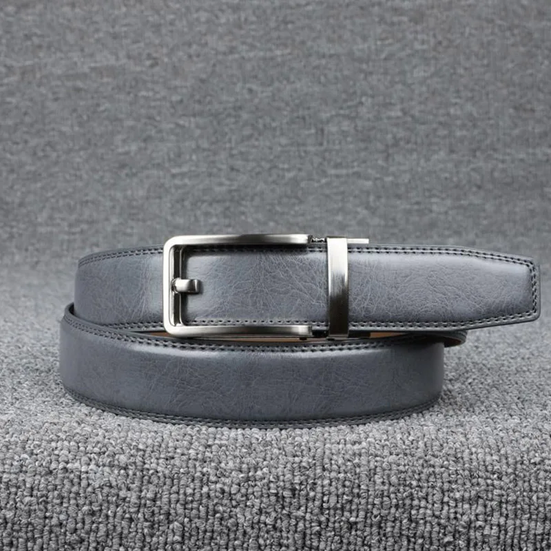 Ceinture en cuir gris foncé à deux couches pour hommes, ceinture de bureau d'affaires, joint de structure automatique, haute qualité, à la mode, 3.5cm