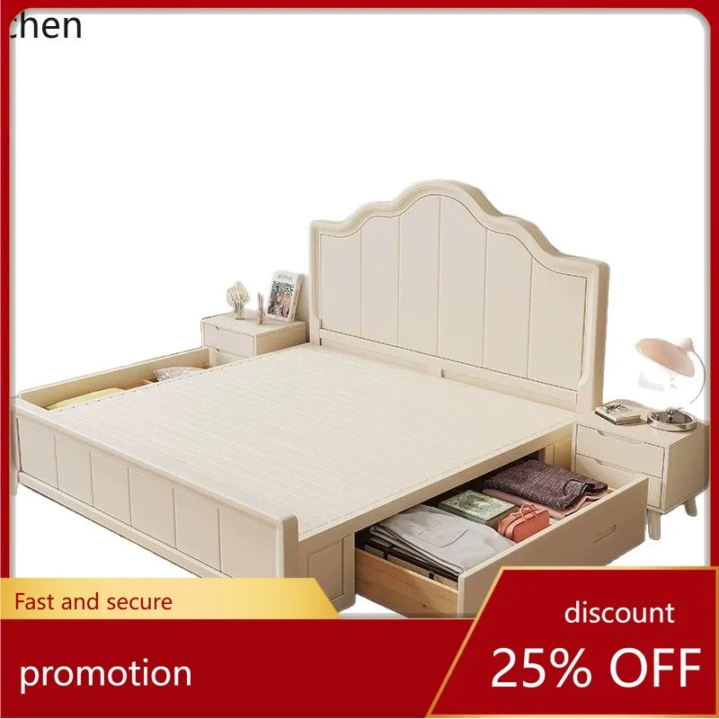 

CZ White Solid Wood Bed Modern Minimalist Style Home Double Bed Master Bedroom Princess American Pine Bed