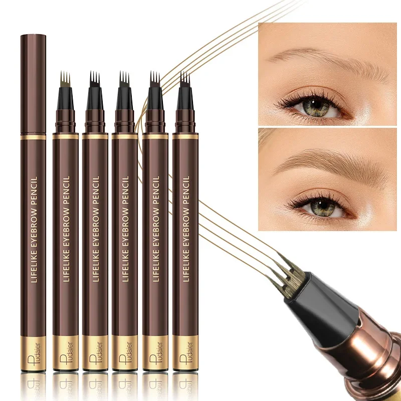 4 สี 1 PC กันน้ํา Liquid Eyebrow ปากกา 4 แยกเคล็ดลับสําหรับธรรมชาติและยาวนานแต่งหน้าคิ้ว Microblading Effect