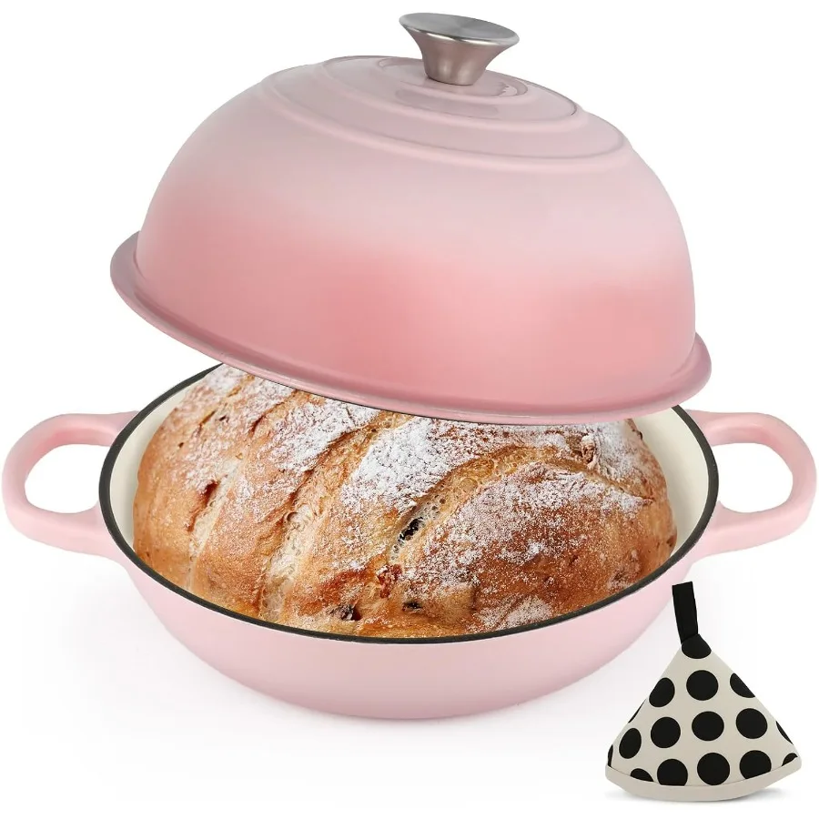 

Enameled Cast Iron Bread Oven Dutch Oven Pot with Lid Cotton Potholder 10 Bread Dutch Oven for Bread Baking 6 Quarts Bread Pan