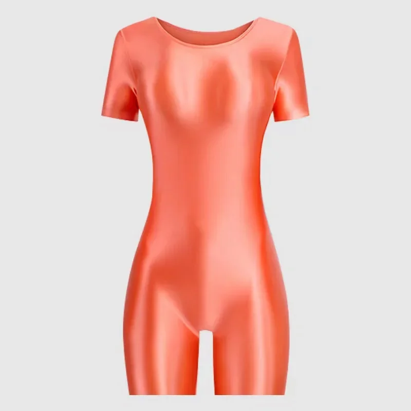 Bodysuit Women's Fitness Bodysuit High Elastic Sexy Tight Fit Glossy Silk Smooth Ballet Dance Yoga Skating Gymnastics Suit