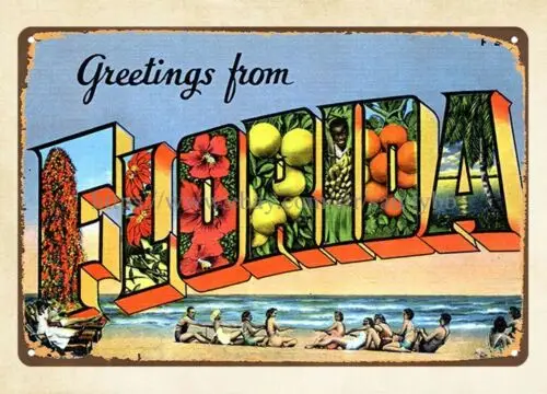 nostalgic tin signs 1940s Greetings from Florida postcard travel metal tin sign