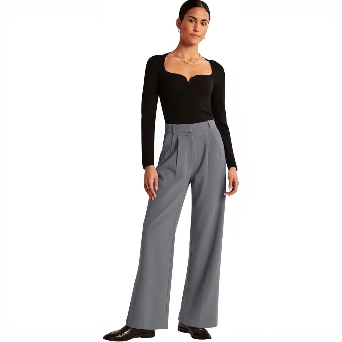 Flex High Waisted Work Pants Plicated Side Pockets Straight Leg Cargo Business Pants Straight-Leg Cut Breathable Versatile Wear