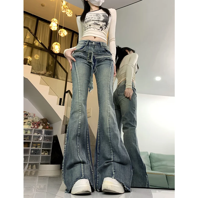 

Vintage Blue High Waist Women Jeans American Fashion Y2K Streetwear Wide Leg Jean 2024 Female Trouser Straight Baggy Denim Pants