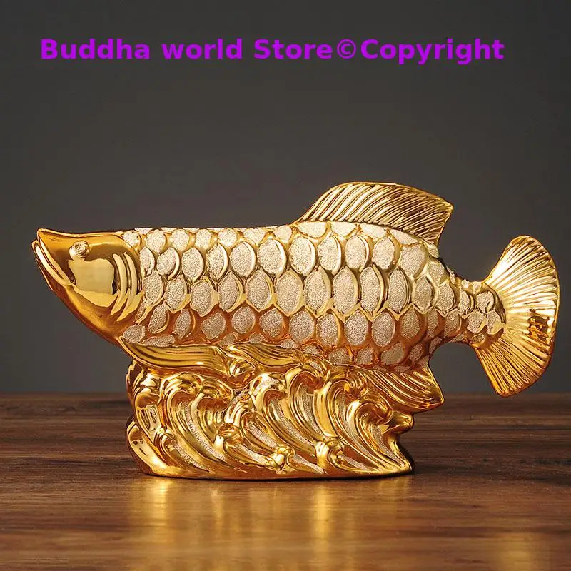 

Special Offer home decor store Company SHOP Efficacious Talisman Money Drawing Arowana Gold Dragon Fish FENG SHUI ART statue