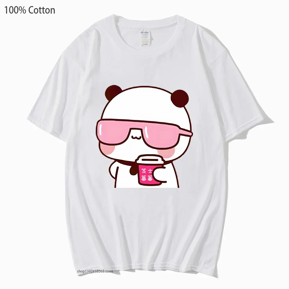 Couple Shirt Bubu Is Watching Movie with Dudu T-Shirts Cartoon Cute Graphic Tshirt Women Kawaii Y2k Top 100% Cotton Men Clothes