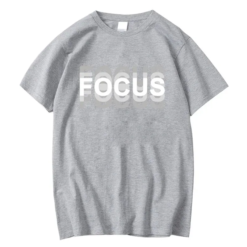 Summer Men's Cotton Blend High Quality Casual Sports Loose Oversized Funny Focus Print Round Neck Short Sleeved T-shirt Tops