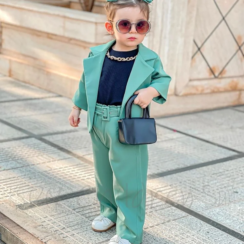 Baby Girls Clothes 3 To 14 Years Fashion Notch Lapel Cute Suit For Girl Birthday Party Children's Outdoor Clothing Set 2 Piece