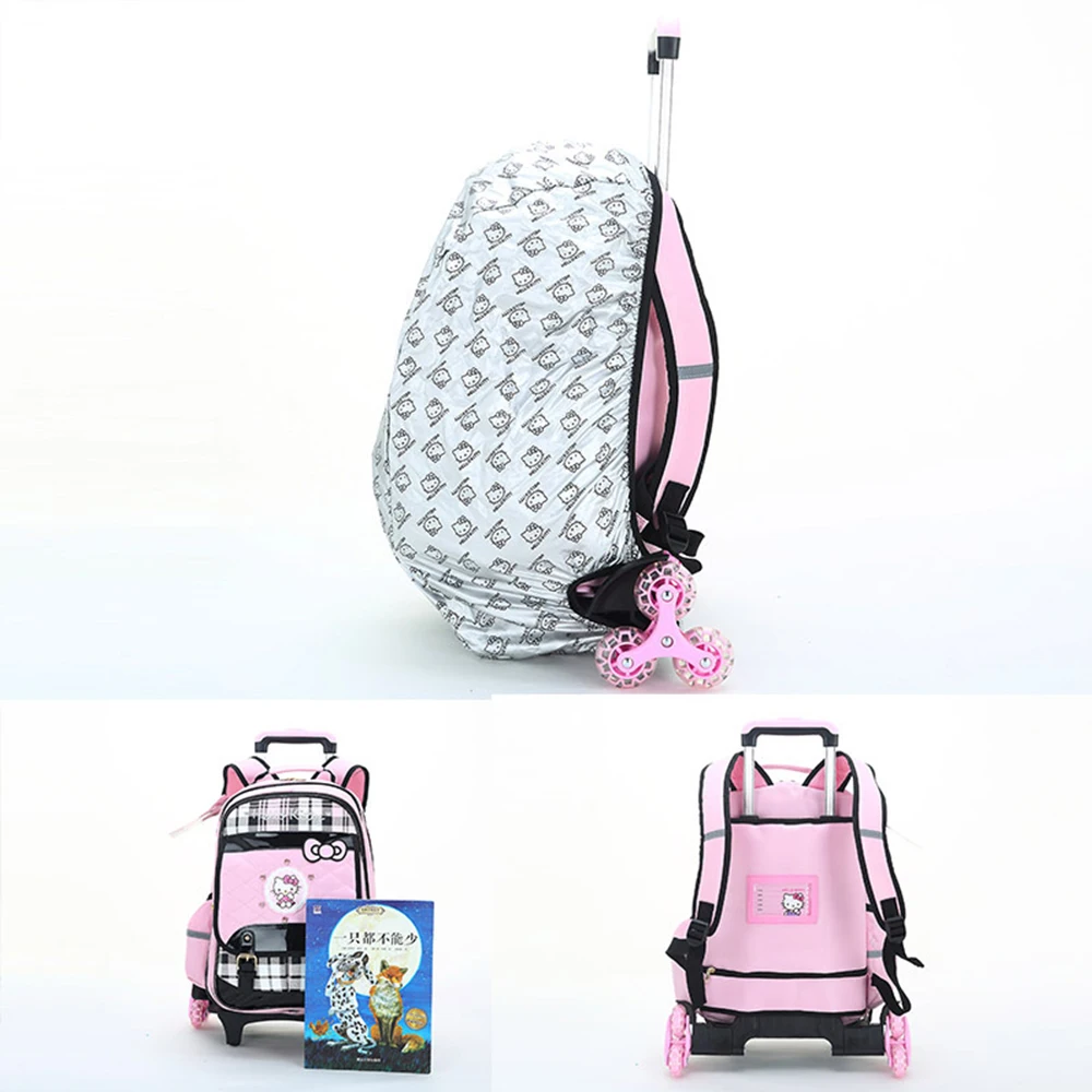 Anime Sanrio Trolley Schoolbag for Kids Hellokitty Kawaii Girl High-Quality Large Capacity Student Waterproof Backpack Wheels