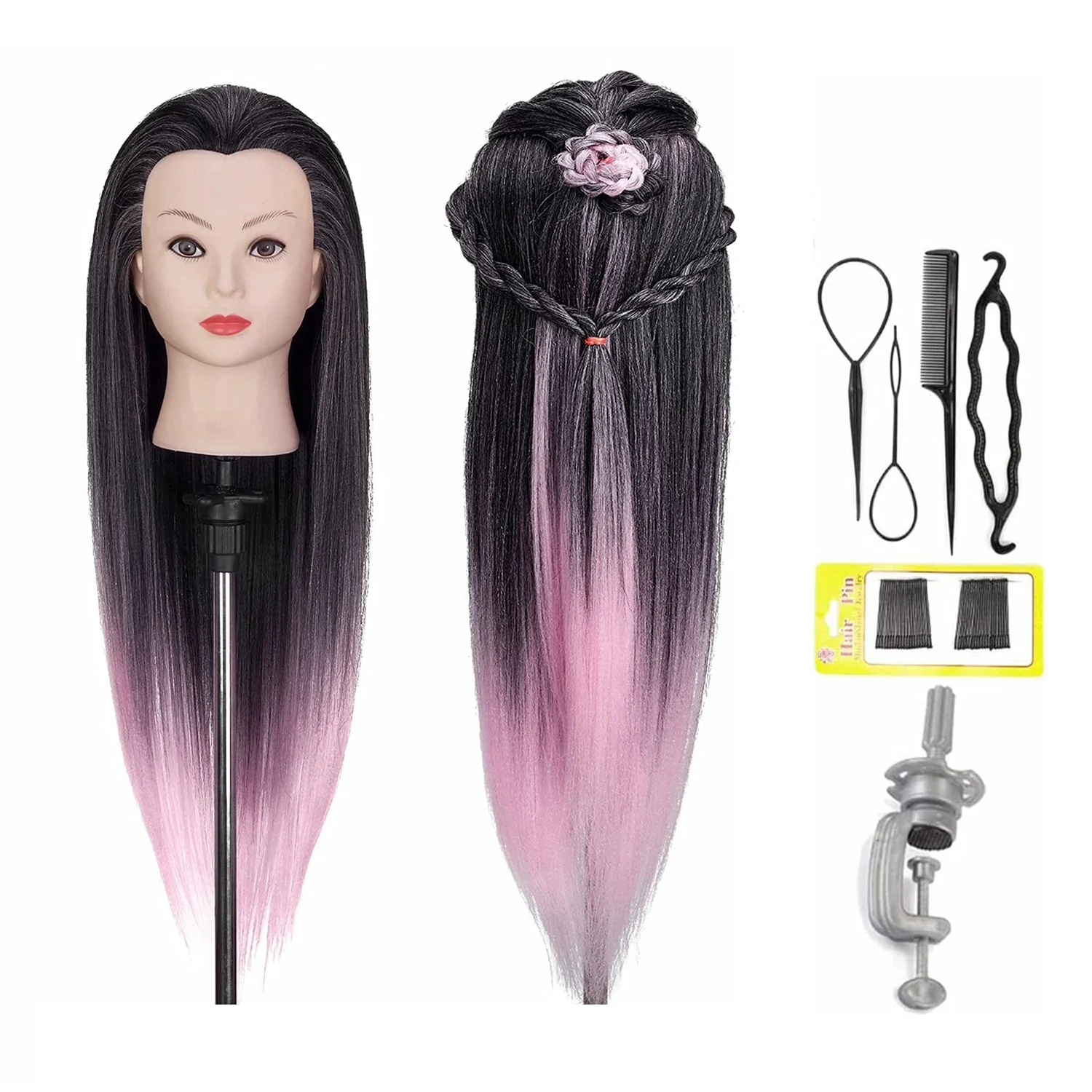 NEVERLAND 26-28 inch Training Heads Kit for Hairdressers Synthetic Fibre Hair Styling Head Mannequin Doll Head for Practice Hair