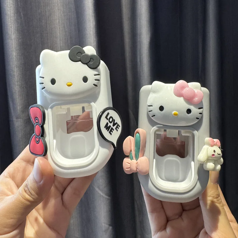 ハローキティ漫画壁掛け歯磨き粉スクイーザー、バスルーム歯磨き粉ホルダー、全自動、カワイイ