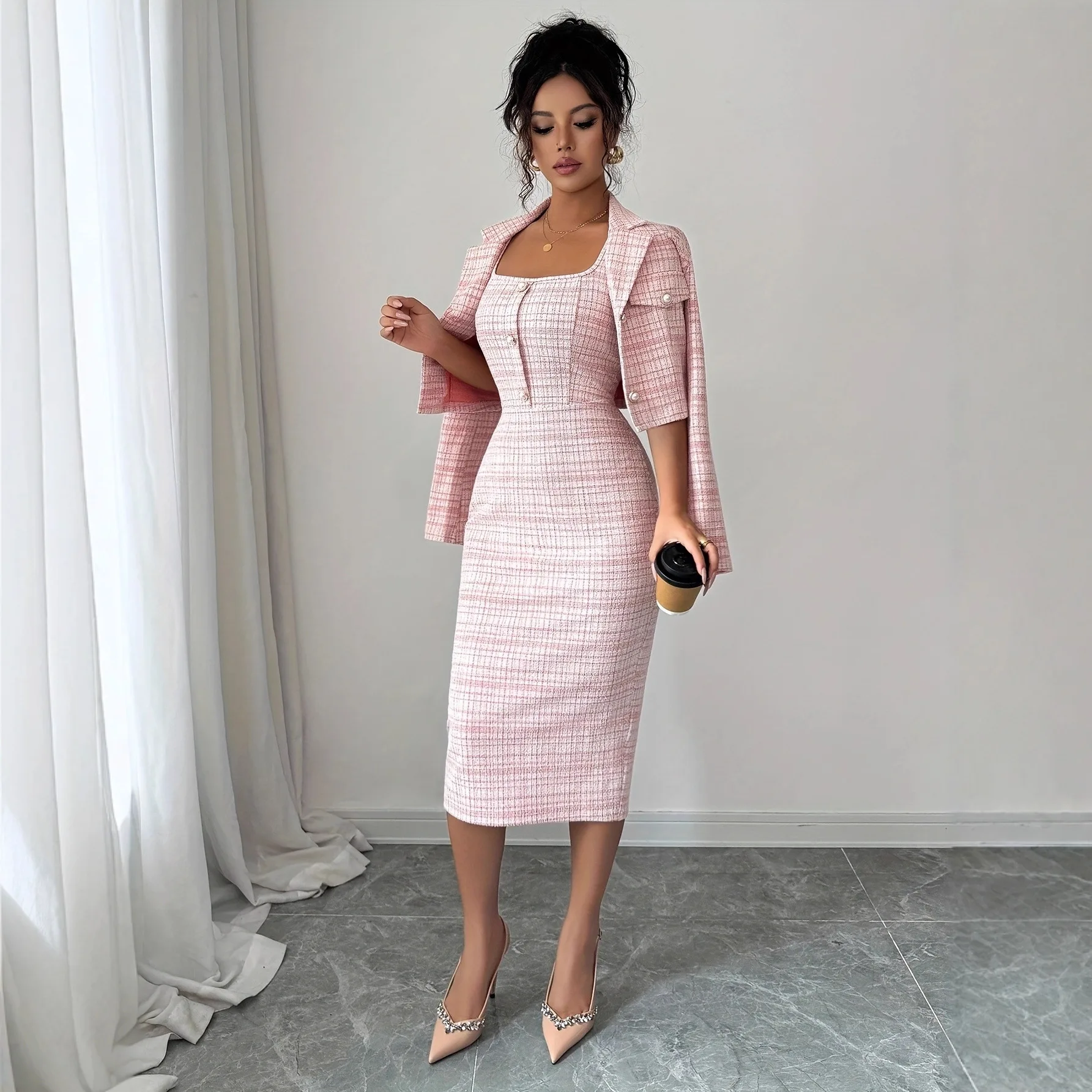 Damen Tweed Zweiteiler Set Kur – Tweed Two Piece Blazer Dress Bewertung und Preis