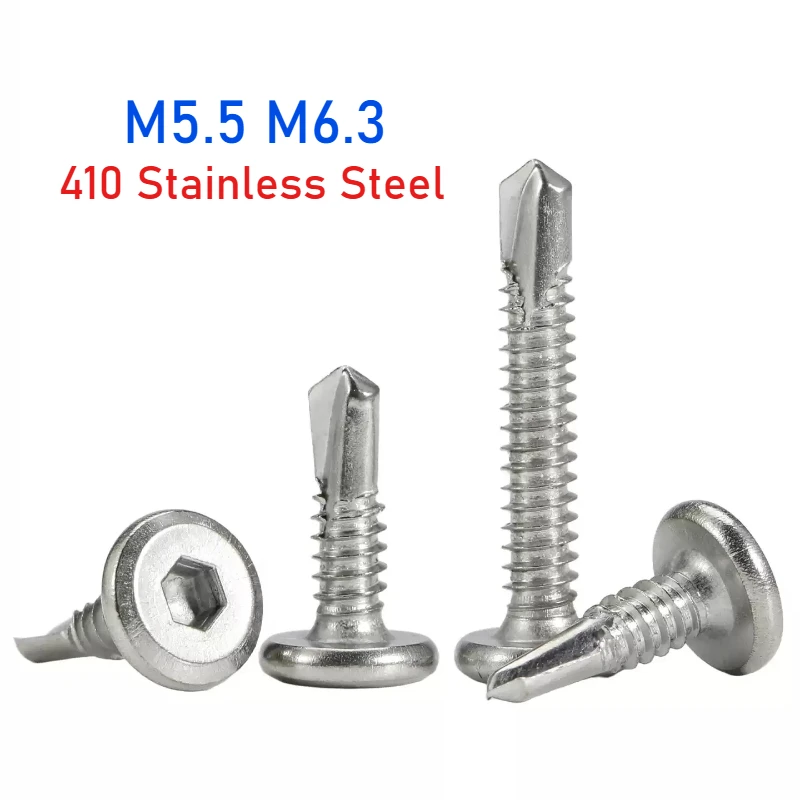 M5.5 M6.3 410 Stainless Steel Flat Head Allen Hexagonal Chamfered Self Tapping Screw Drilling Tail Bolt
