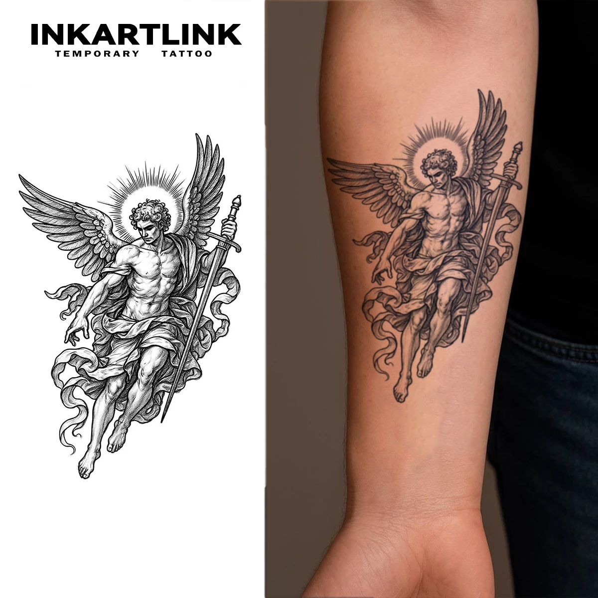 INKARTLINK 1PC Herbal Archangel Sword Tattoo Lasts 2-5 Days, Unisex for Gym, Workout & Divine Power