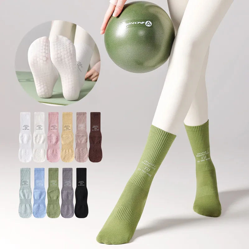 

Профессиональные носки для пилатеса, повседневные носки с буквенным принтом для тренажерного зала, фитнеса, йоги, силиконовые нескользящие хлопковые домашние женские спортивные носки