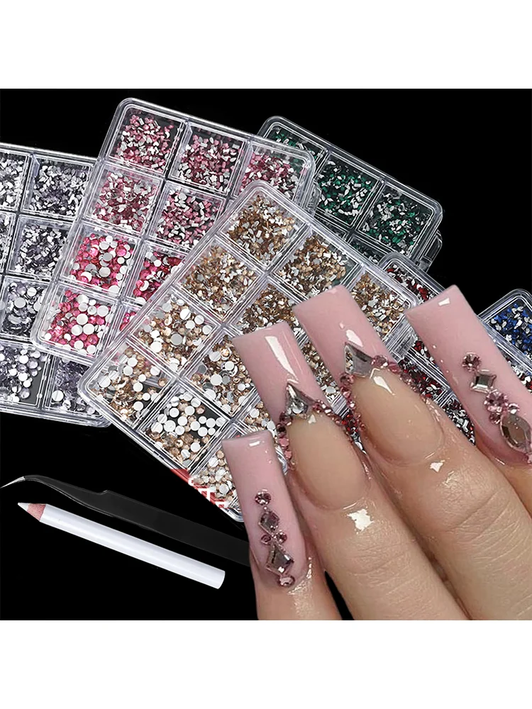 12 Gitter 3D Baby Blau Multi-Form Nail Art Strasssteine Flache Rückseite Harz Diamant Luxus Nagel Charms für DIY Nagelspitzen Dekorationen